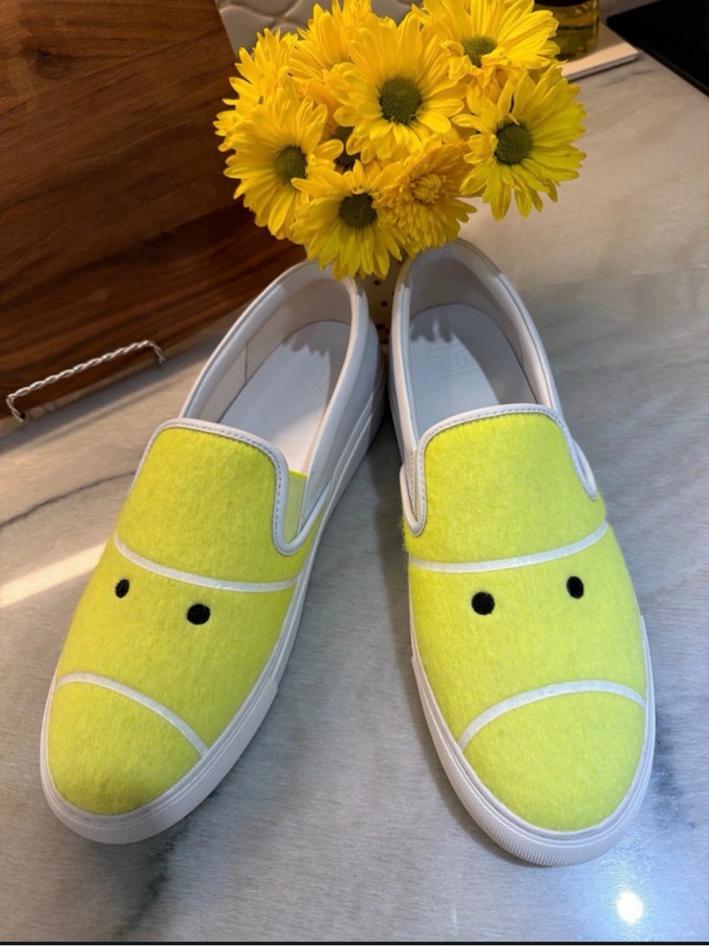 Tory Burch Sport MrGrumpy Tennis Ball Slip On Sneakers Neon Yellow White Size 11
